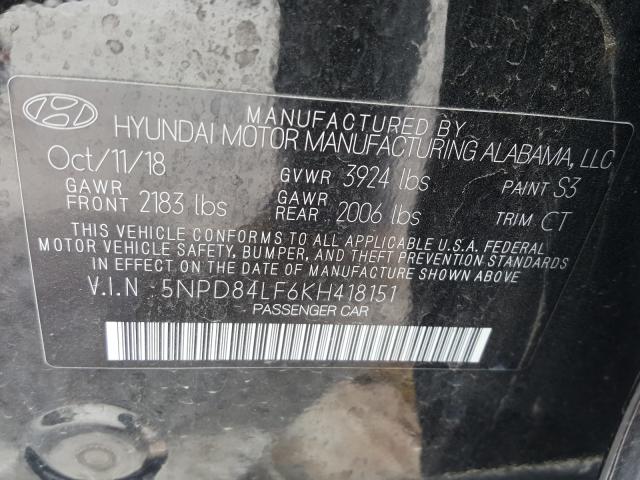 Photo 9 VIN: 5NPD84LF6KH418151 - HYUNDAI ELANTRA SE 