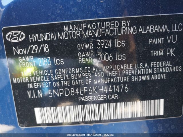 Photo 8 VIN: 5NPD84LF6KH441476 - HYUNDAI ELANTRA 