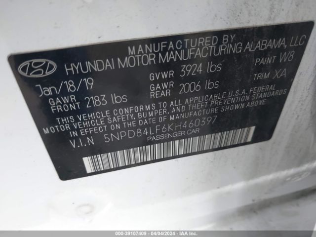 Photo 8 VIN: 5NPD84LF6KH460397 - HYUNDAI ELANTRA 