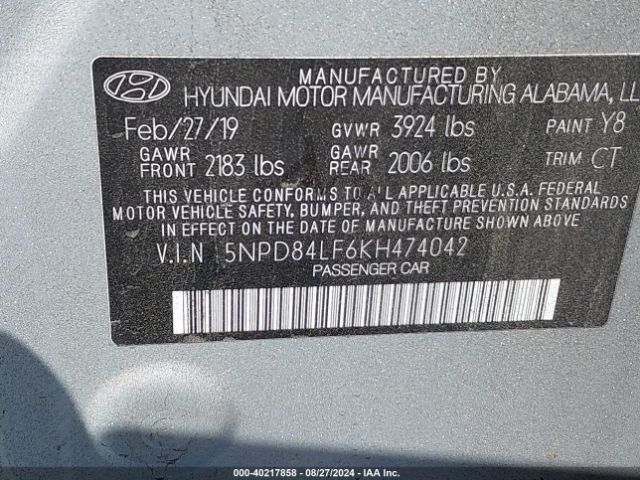 Photo 8 VIN: 5NPD84LF6KH474042 - HYUNDAI ELANTRA 