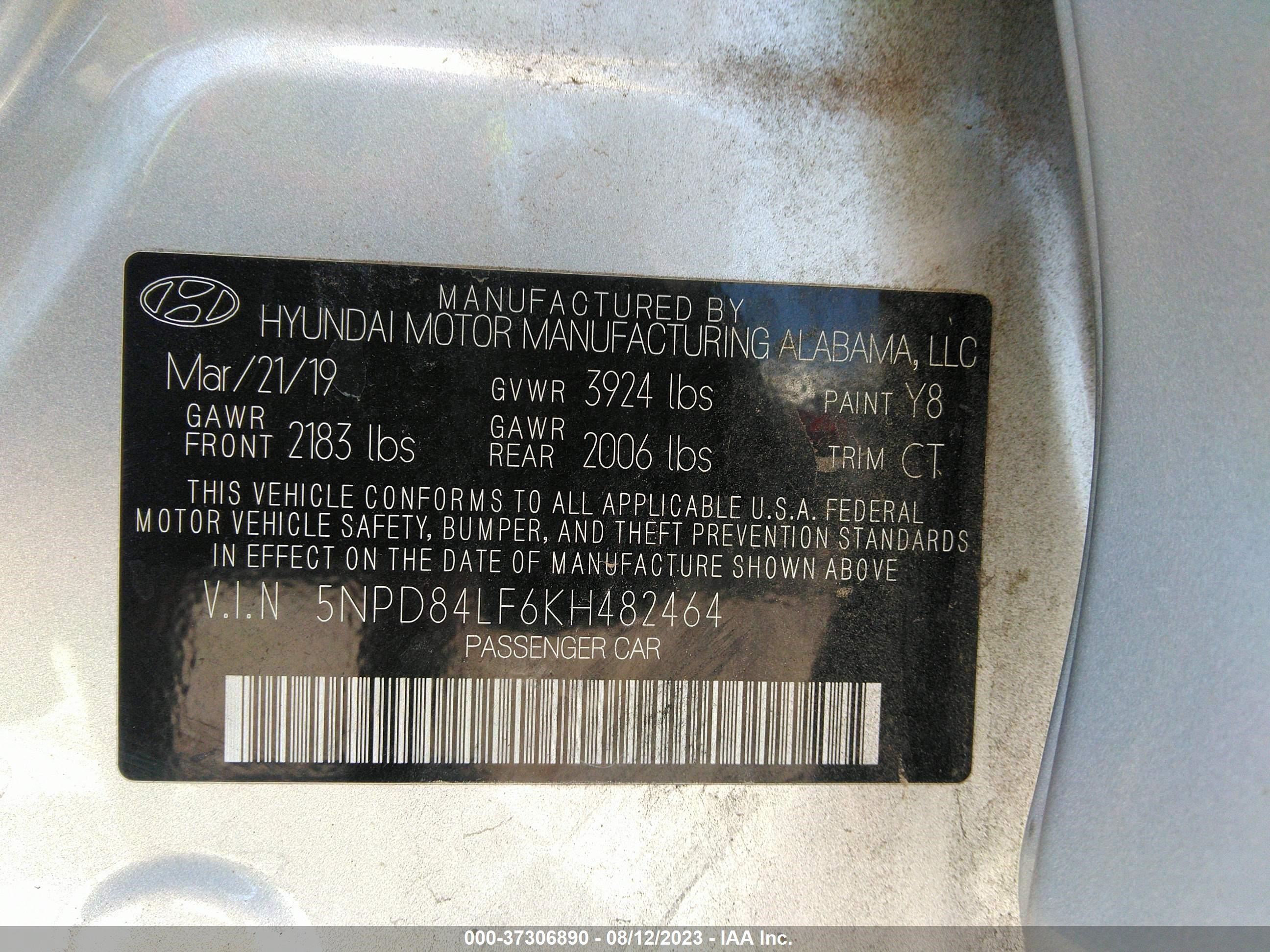 Photo 8 VIN: 5NPD84LF6KH482464 - HYUNDAI ELANTRA 