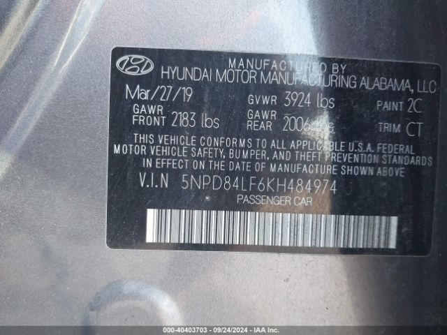 Photo 8 VIN: 5NPD84LF6KH484974 - HYUNDAI ELANTRA 