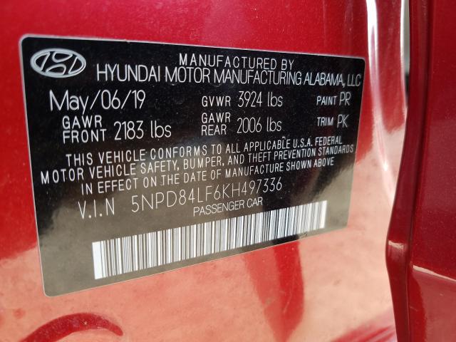 Photo 9 VIN: 5NPD84LF6KH497336 - HYUNDAI ELANTRA SE 