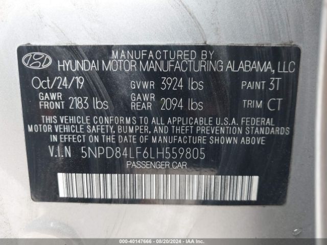 Photo 8 VIN: 5NPD84LF6LH559805 - HYUNDAI ELANTRA 