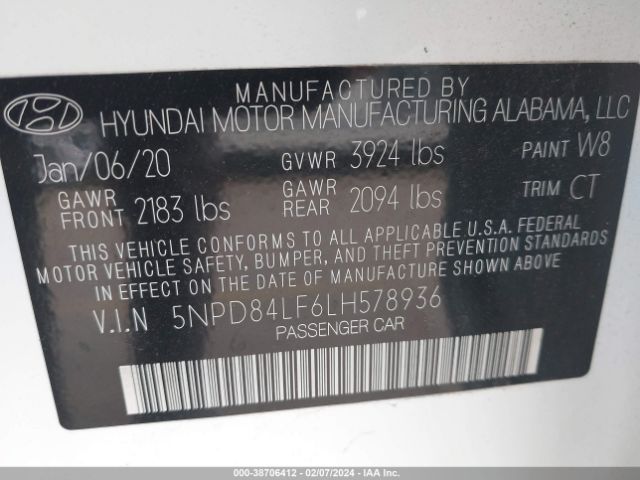 Photo 8 VIN: 5NPD84LF6LH578936 - HYUNDAI ELANTRA 