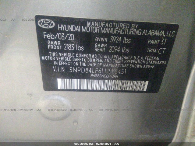 Photo 8 VIN: 5NPD84LF6LH585451 - HYUNDAI ELANTRA 