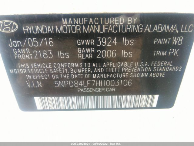 Photo 8 VIN: 5NPD84LF7HH003106 - HYUNDAI ELANTRA 