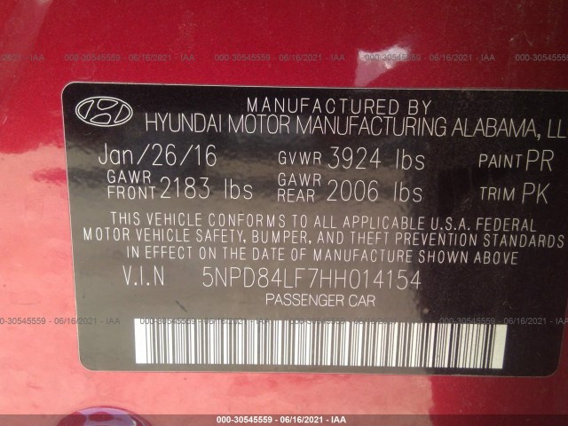 Photo 8 VIN: 5NPD84LF7HH014154 - HYUNDAI ELANTRA 