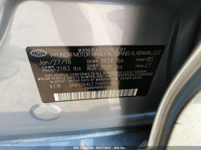 Photo 8 VIN: 5NPD84LF7HH014915 - HYUNDAI ELANTRA 