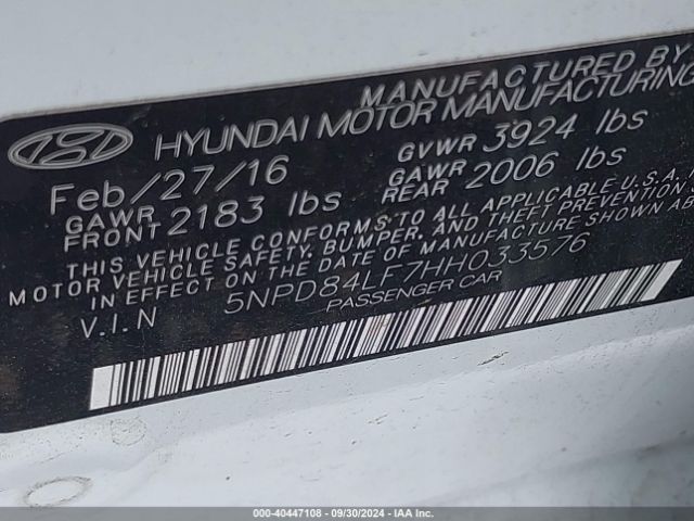 Photo 8 VIN: 5NPD84LF7HH033576 - HYUNDAI ELANTRA 