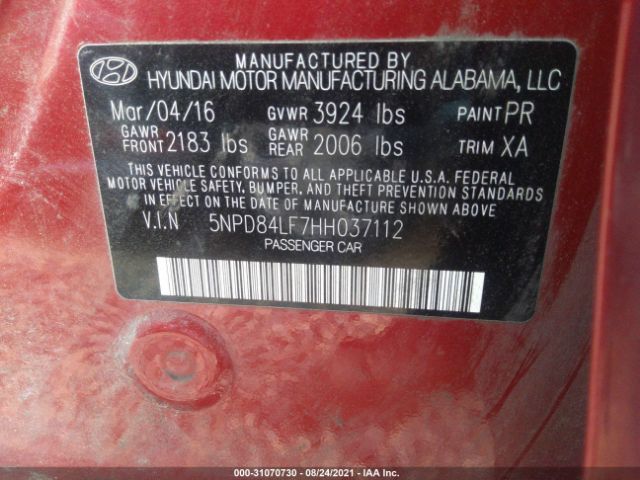 Photo 8 VIN: 5NPD84LF7HH037112 - HYUNDAI ELANTRA 