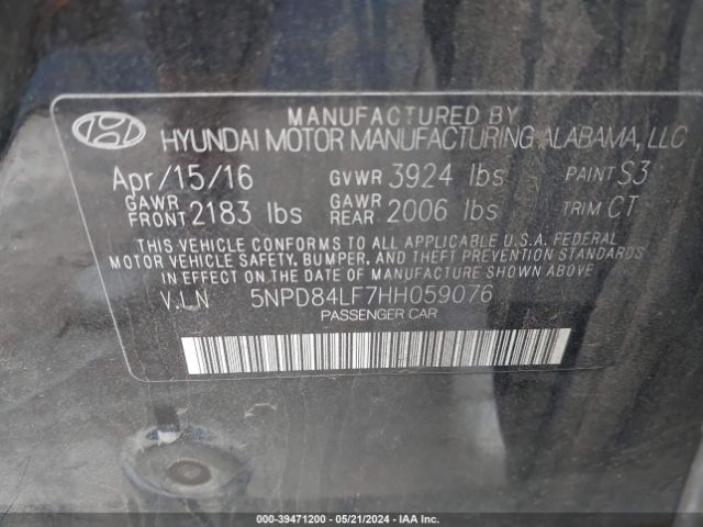 Photo 8 VIN: 5NPD84LF7HH059076 - HYUNDAI ELANTRA 