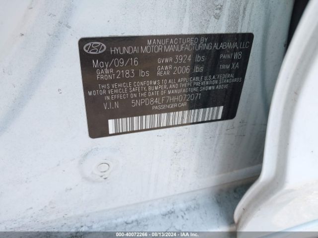 Photo 8 VIN: 5NPD84LF7HH072071 - HYUNDAI ELANTRA 