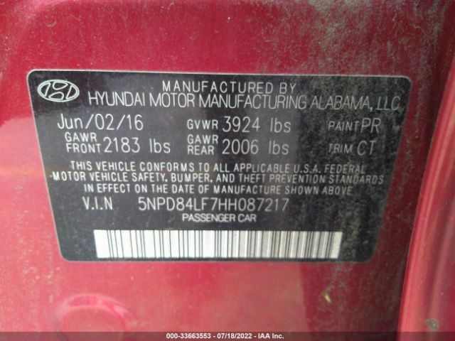 Photo 8 VIN: 5NPD84LF7HH087217 - HYUNDAI ELANTRA 