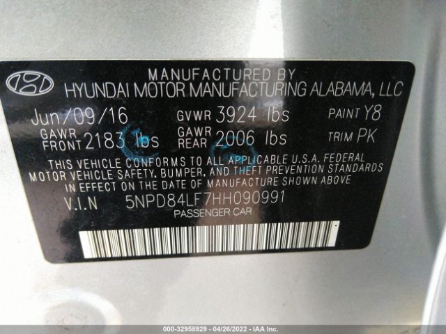 Photo 8 VIN: 5NPD84LF7HH090991 - HYUNDAI ELANTRA 