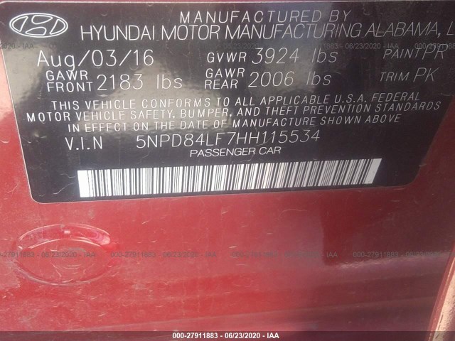 Photo 8 VIN: 5NPD84LF7HH115534 - HYUNDAI ELANTRA 