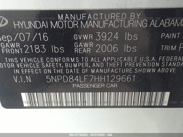 Photo 8 VIN: 5NPD84LF7HH129661 - HYUNDAI ELANTRA 