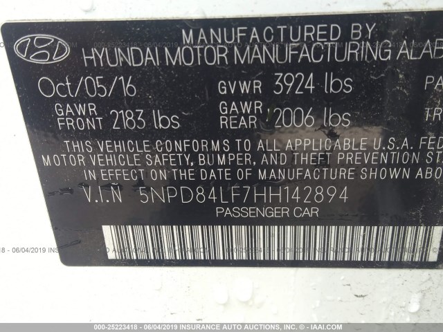 Photo 8 VIN: 5NPD84LF7HH142894 - HYUNDAI ELANTRA 