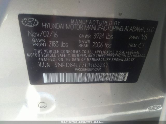 Photo 8 VIN: 5NPD84LF7HH155239 - HYUNDAI ELANTRA 