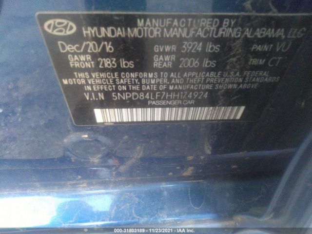 Photo 8 VIN: 5NPD84LF7HH174924 - HYUNDAI ELANTRA 