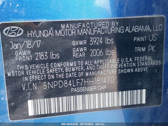 Photo 8 VIN: 5NPD84LF7HH181470 - HYUNDAI ELANTRA 