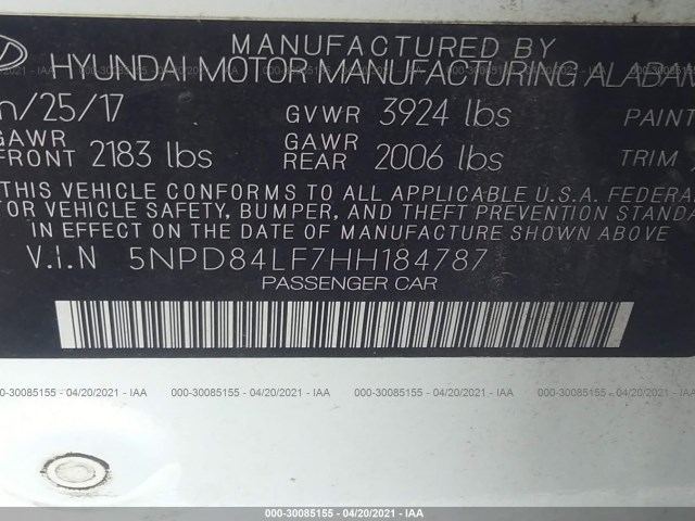 Photo 8 VIN: 5NPD84LF7HH184787 - HYUNDAI ELANTRA 