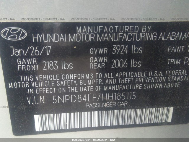 Photo 8 VIN: 5NPD84LF7HH185115 - HYUNDAI ELANTRA 