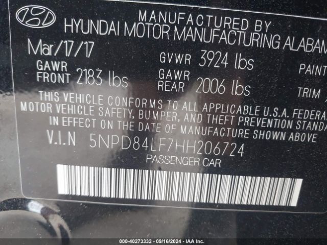 Photo 8 VIN: 5NPD84LF7HH206724 - HYUNDAI ELANTRA 