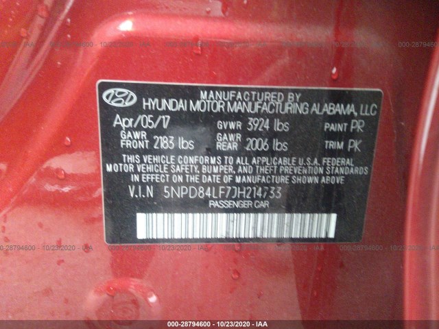 Photo 8 VIN: 5NPD84LF7JH214733 - HYUNDAI ELANTRA 