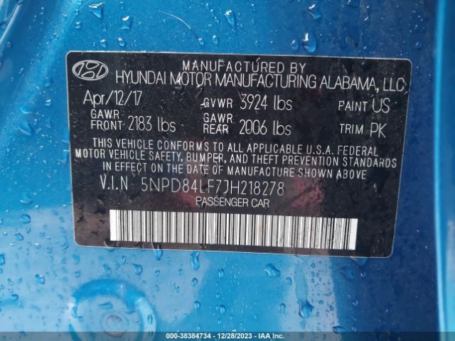 Photo 8 VIN: 5NPD84LF7JH218278 - HYUNDAI ELANTRA 