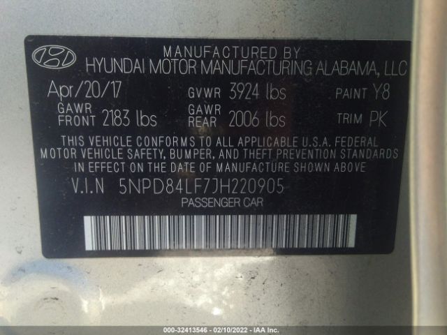 Photo 8 VIN: 5NPD84LF7JH220905 - HYUNDAI ELANTRA 