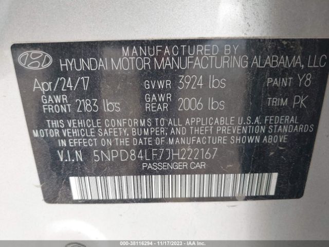 Photo 8 VIN: 5NPD84LF7JH222167 - HYUNDAI ELANTRA 