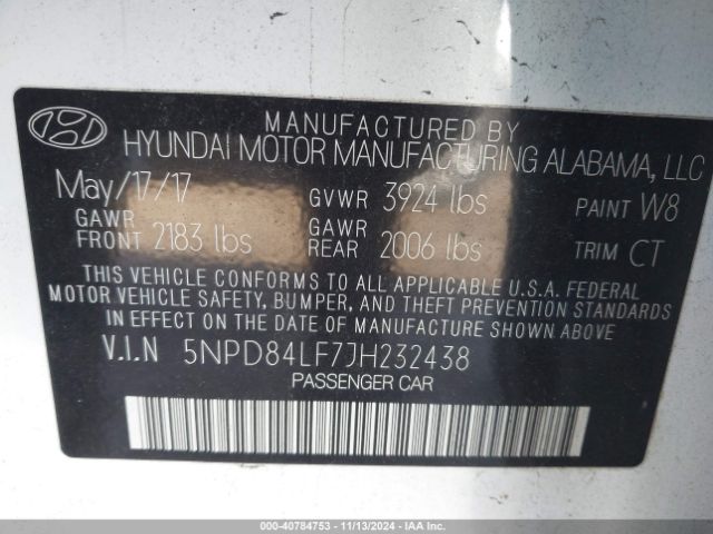 Photo 8 VIN: 5NPD84LF7JH232438 - HYUNDAI ELANTRA 