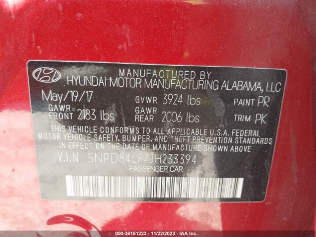 Photo 8 VIN: 5NPD84LF7JH233394 - HYUNDAI ELANTRA 