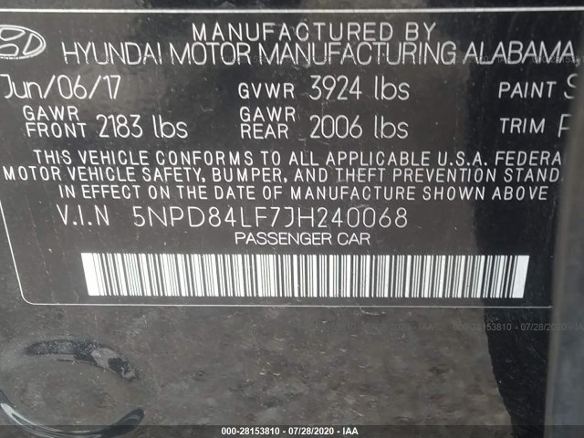 Photo 8 VIN: 5NPD84LF7JH240068 - HYUNDAI ELANTRA 