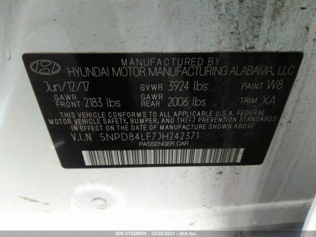 Photo 8 VIN: 5NPD84LF7JH242371 - HYUNDAI ELANTRA 