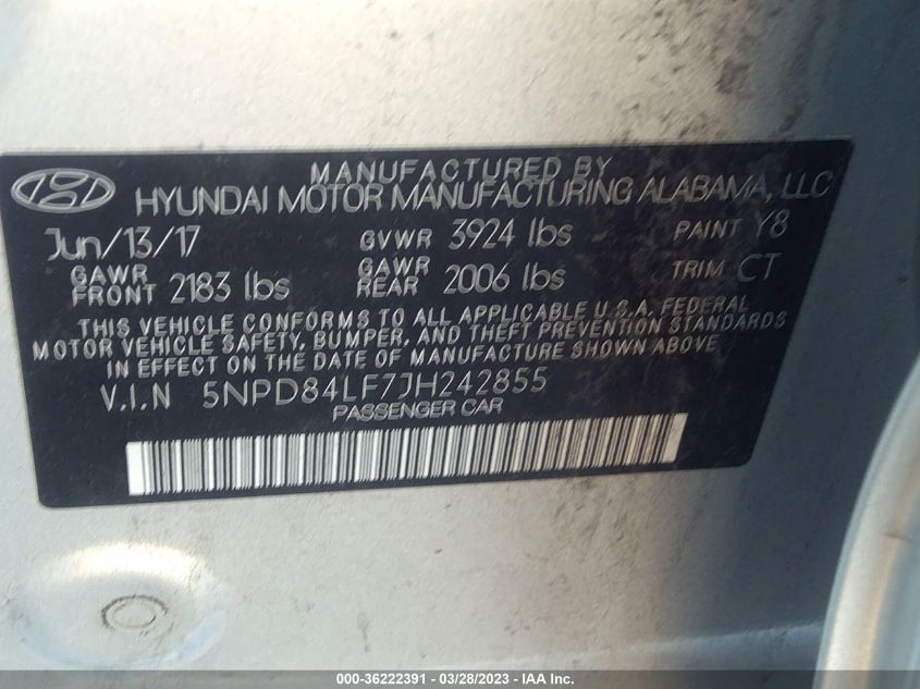 Photo 8 VIN: 5NPD84LF7JH242855 - HYUNDAI ELANTRA 