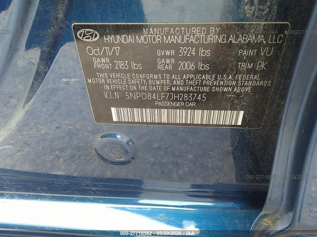 Photo 8 VIN: 5NPD84LF7JH283745 - HYUNDAI ELANTRA 