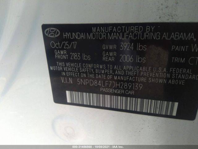 Photo 8 VIN: 5NPD84LF7JH289139 - HYUNDAI ELANTRA 