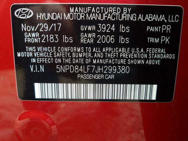 Photo 9 VIN: 5NPD84LF7JH299380 - HYUNDAI ELANTRA SE 