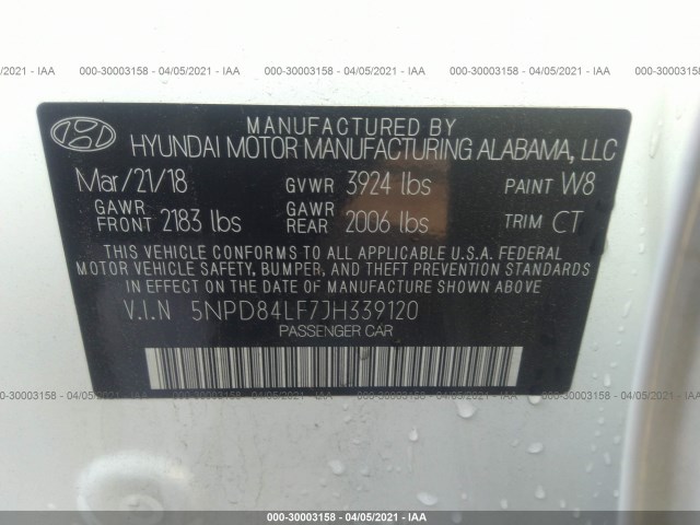 Photo 8 VIN: 5NPD84LF7JH339120 - HYUNDAI ELANTRA 