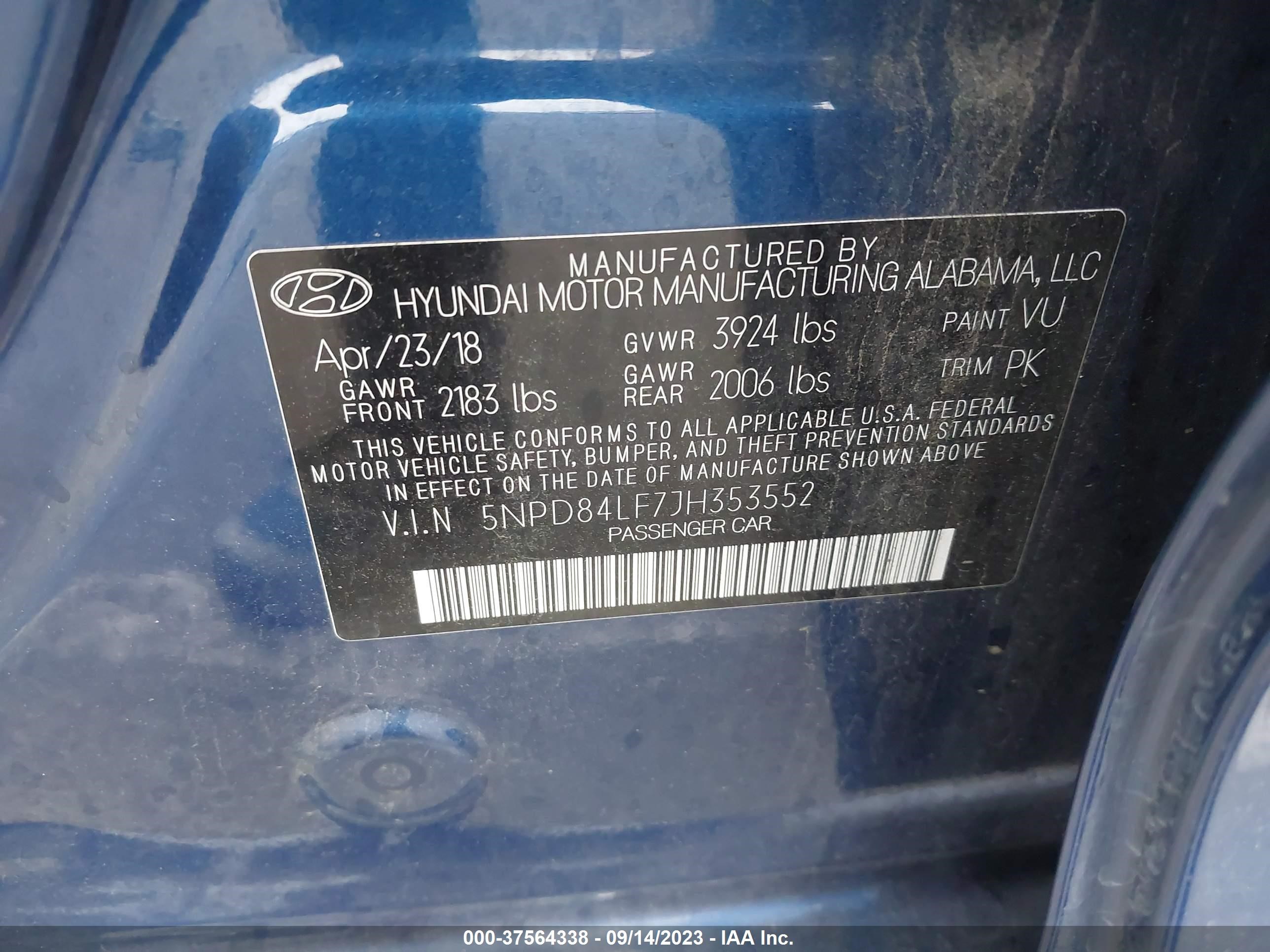 Photo 8 VIN: 5NPD84LF7JH353552 - HYUNDAI ELANTRA 