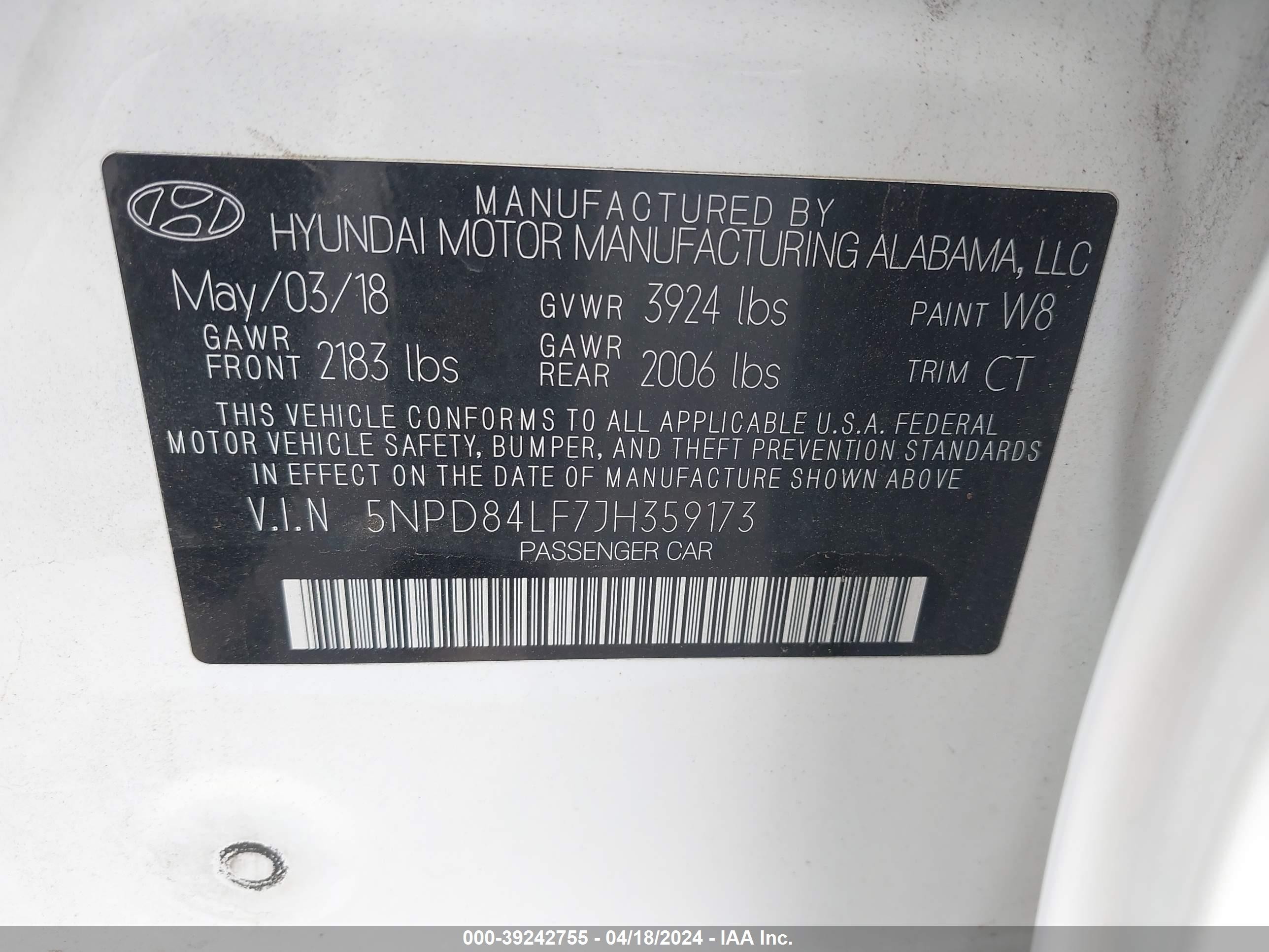 Photo 4 VIN: 5NPD84LF7JH359173 - HYUNDAI ELANTRA 