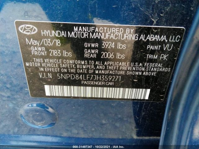 Photo 8 VIN: 5NPD84LF7JH359271 - HYUNDAI ELANTRA 