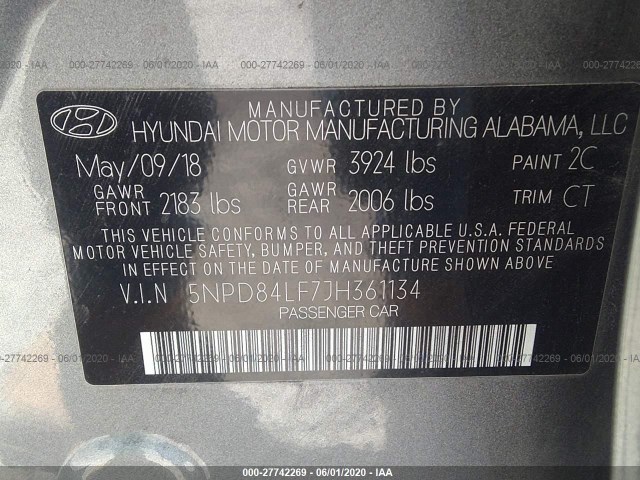 Photo 8 VIN: 5NPD84LF7JH361134 - HYUNDAI ELANTRA 