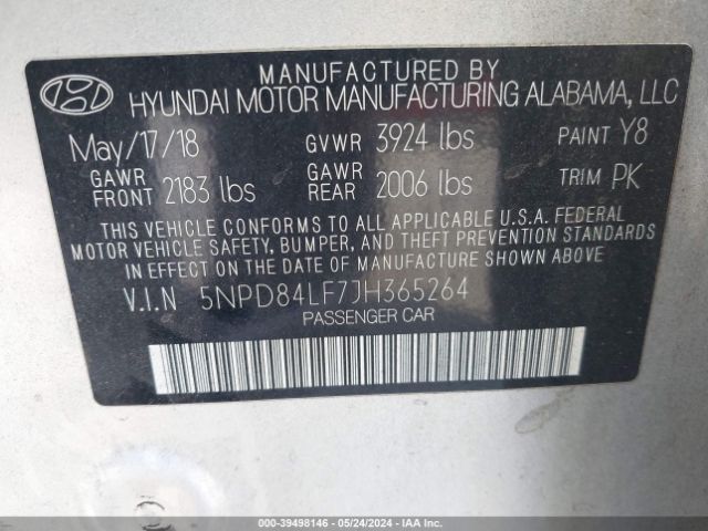 Photo 8 VIN: 5NPD84LF7JH365264 - HYUNDAI ELANTRA 