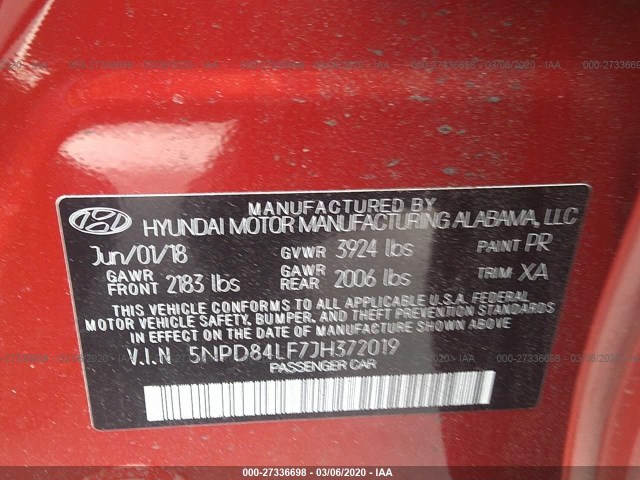 Photo 8 VIN: 5NPD84LF7JH372019 - HYUNDAI ELANTRA 