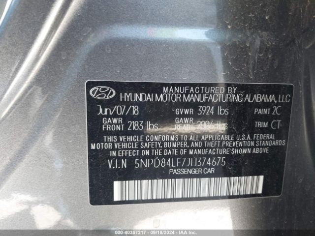 Photo 8 VIN: 5NPD84LF7JH374675 - HYUNDAI ELANTRA 