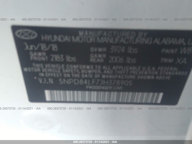 Photo 8 VIN: 5NPD84LF7JH378905 - HYUNDAI ELANTRA 