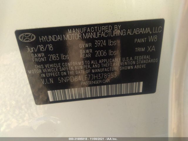 Photo 8 VIN: 5NPD84LF7JH378953 - HYUNDAI ELANTRA 